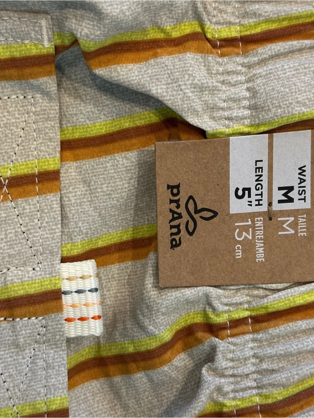 NWT prAna Indio Heritage Shorts Yarrow Stripe Relaxed Fit Elastic Waist Size M